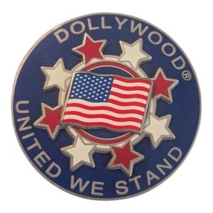 VTG Enameled Metal Patriotic Dollywood United We Stand Spinning Fridge Magnet